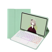 T11B-AS Skin Feel Pen Slot Touch Pad Backlight Bluetooth Keyboard Leather Tablet Case For iPad Air 11 2025 / 2024 / Pro 11 2021&2020&2018(Mint Green)