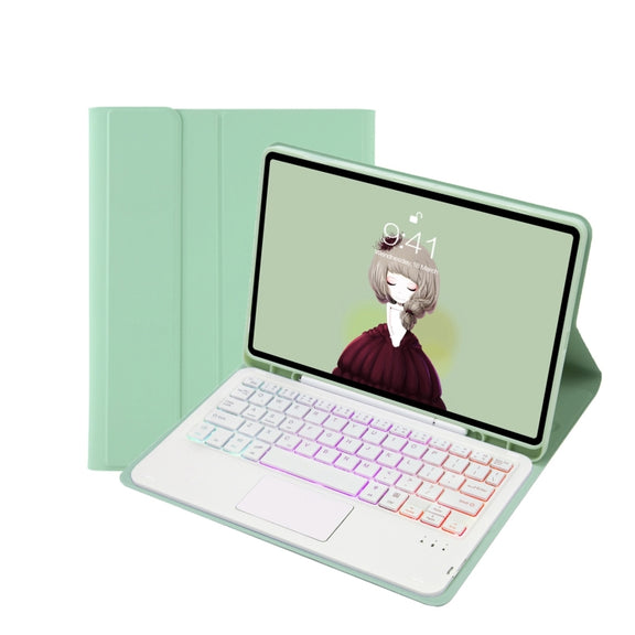 T11B-AS Skin Feel Pen Slot Touch Pad Backlight Bluetooth Keyboard Leather Tablet Case For iPad Air 11 2025 / 2024 / Pro 11 2021&2020&2018(Mint Green)