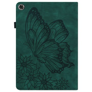 For Huawei MediaPad M5 Lite 10.1 Big Butterfly Embossed Leather Tablet Case(Green)