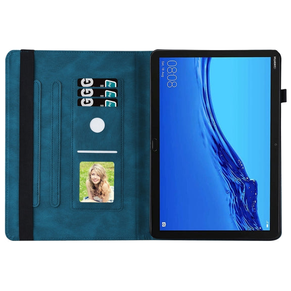 For Huawei MediaPad M5 Lite 10.1 Big Butterfly Embossed Leather Tablet Case(Blue)