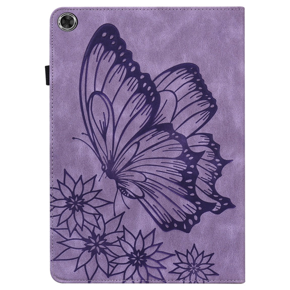 For Huawei MediaPad M5 Lite 10.1 Big Butterfly Embossed Leather Tablet Case(Purple)