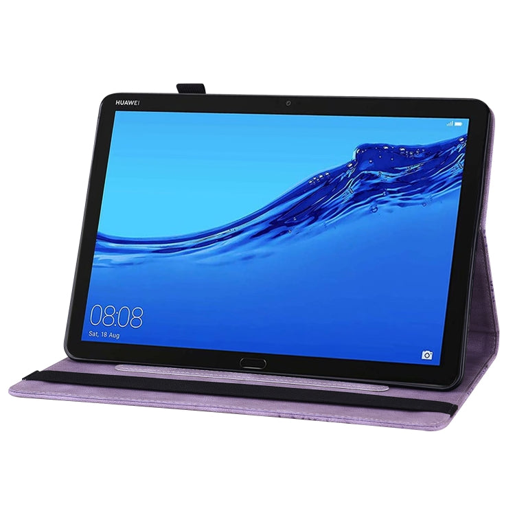 For Huawei MediaPad M5 Lite 10.1 Big Butterfly Embossed Leather Tablet Case(Purple)