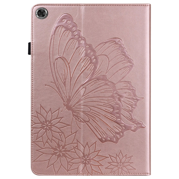 For Huawei MediaPad M5 Lite 10.1 Big Butterfly Embossed Leather Tablet Case(Rose Gold)