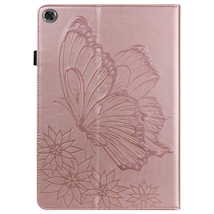 For Huawei MediaPad M5 Lite 10.1 Big Butterfly Embossed Leather Tablet Case(Rose Gold)