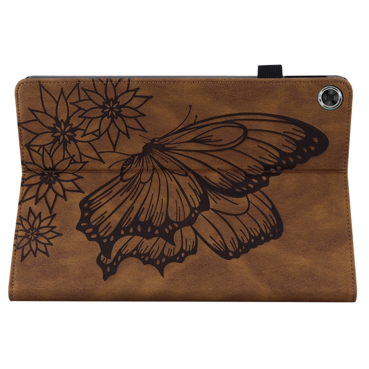 For Huawei MediaPad M5 Lite 10.1 Big Butterfly Embossed Leather Tablet Case(Brown)