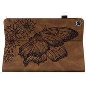 For Huawei MediaPad M5 Lite 10.1 Big Butterfly Embossed Leather Tablet Case(Brown)