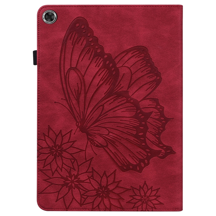 For Huawei MediaPad M5 Lite 10.1 Big Butterfly Embossed Leather Tablet Case(Red)