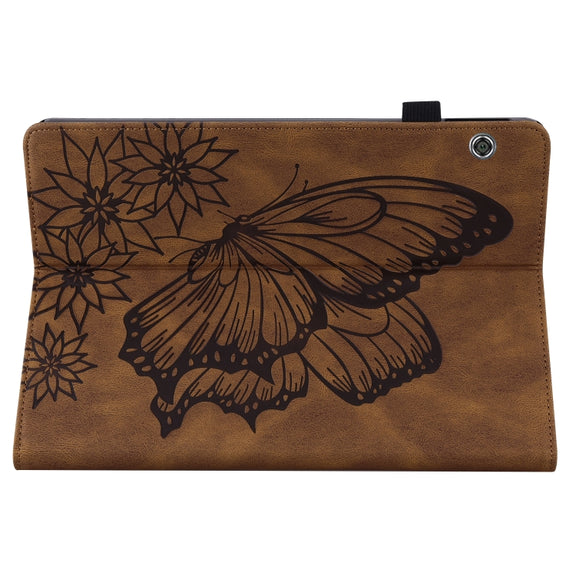 For Huawei MediaPad T5 Big Butterfly Embossed Leather Tablet Case(Brown)