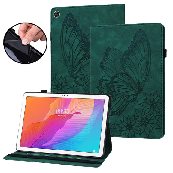 For Huawei MatePad T 10s Big Butterfly Embossed Leather Tablet Case(Green)