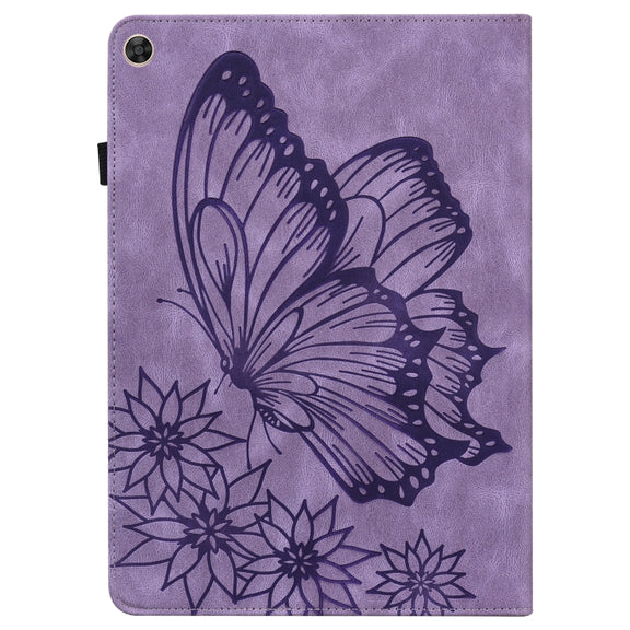 For Huawei MatePad T 10s Big Butterfly Embossed Leather Tablet Case(Purple)