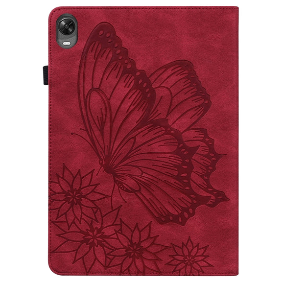 For OPPO Pad 11 inch 2022 Big Butterfly Embossed Leather Tablet Case(Red)