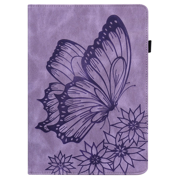 For Realme Pad Big Butterfly Embossed Leather Tablet Case(Purple)