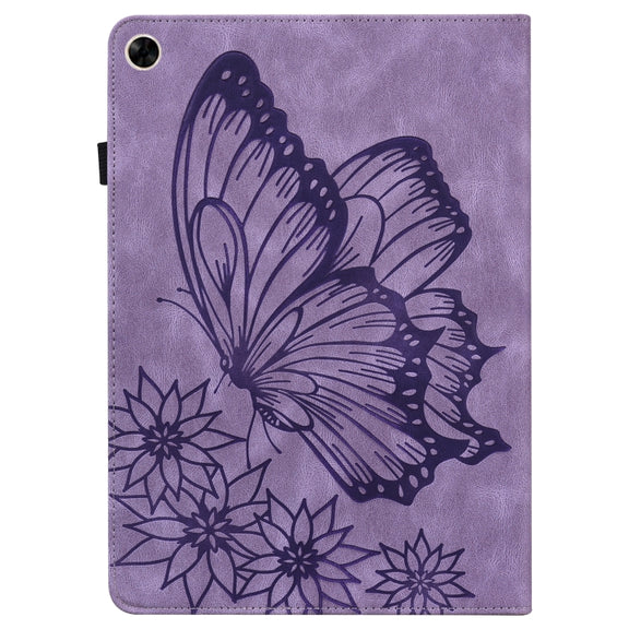 For Realme Pad Big Butterfly Embossed Leather Tablet Case(Purple)