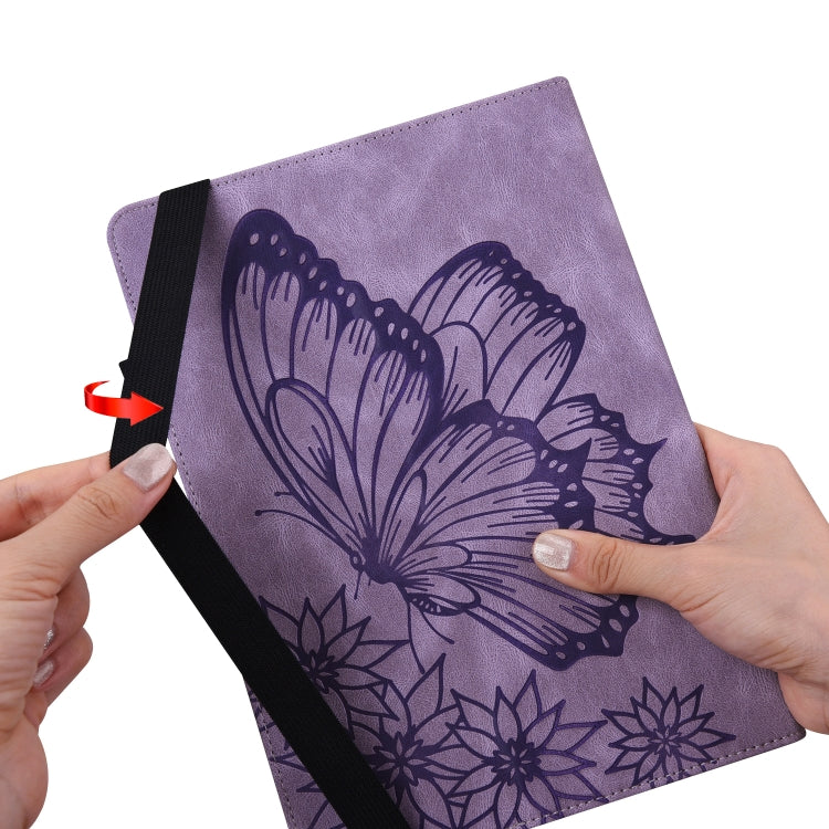 For Realme Pad Big Butterfly Embossed Leather Tablet Case(Purple)