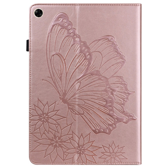 For Realme Pad Big Butterfly Embossed Leather Tablet Case(Rose Gold)