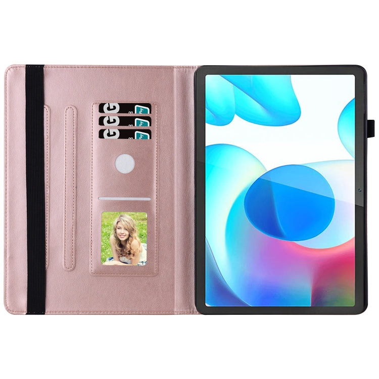 For Realme Pad Big Butterfly Embossed Leather Tablet Case(Rose Gold)