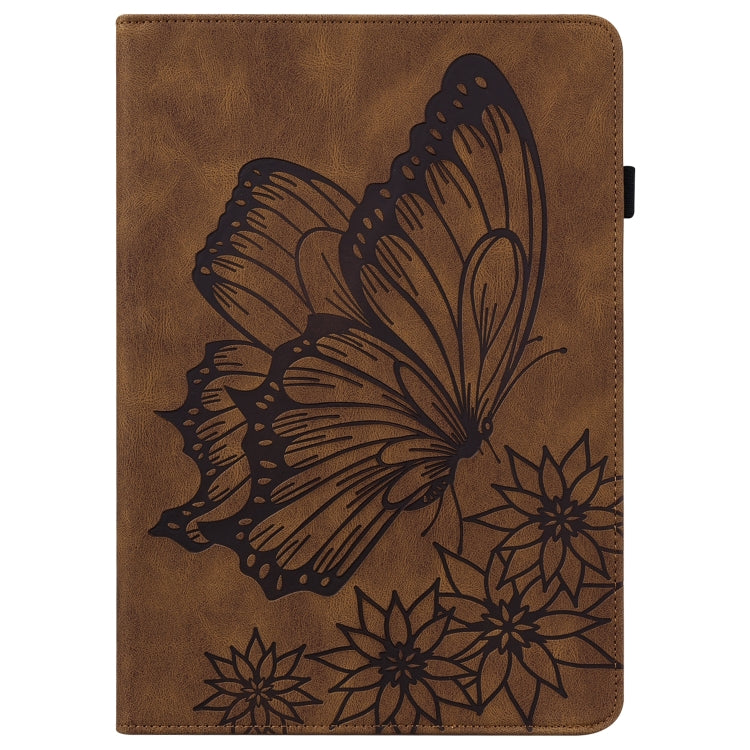 For Realme Pad Big Butterfly Embossed Leather Tablet Case(Brown)