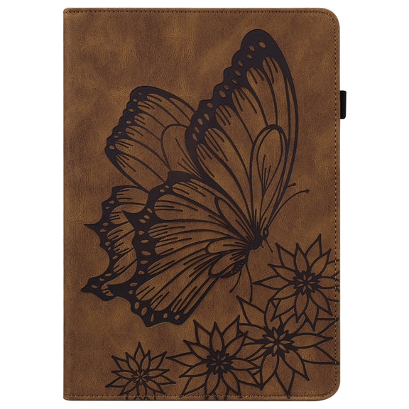 For Realme Pad Big Butterfly Embossed Leather Tablet Case(Brown)