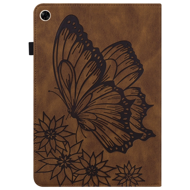 For Realme Pad Big Butterfly Embossed Leather Tablet Case(Brown)