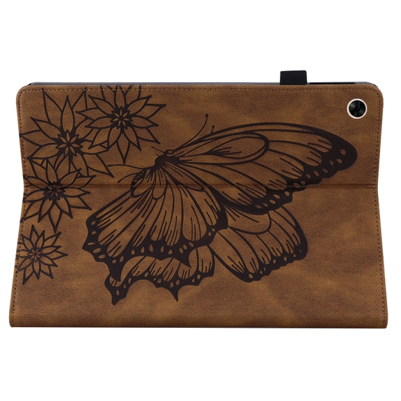 For Realme Pad Big Butterfly Embossed Leather Tablet Case(Brown)
