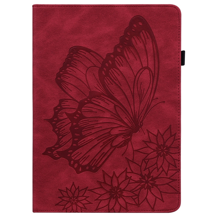 For Realme Pad Big Butterfly Embossed Leather Tablet Case(Red)