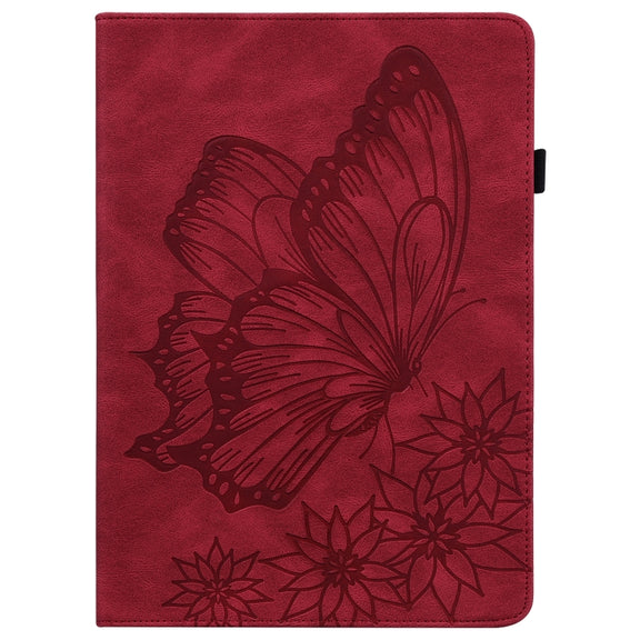 For Realme Pad Big Butterfly Embossed Leather Tablet Case(Red)