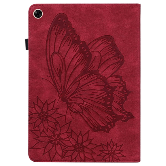 For Realme Pad Big Butterfly Embossed Leather Tablet Case(Red)