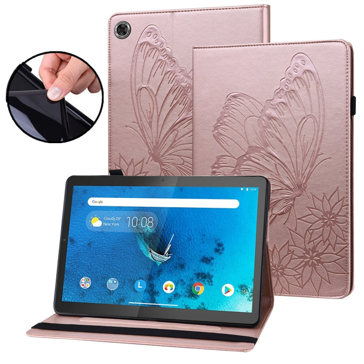 For Lenovo Tab M10 Plus 10.6 3rd Gen 2022 Big Butterfly Embossed Leather Tablet Case(Rose Gold)