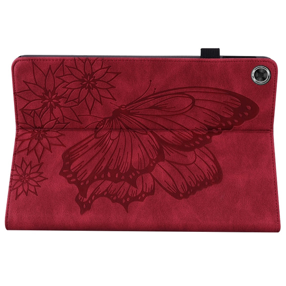 For Lenovo Tab M10 Plus 10.6 3rd Gen 2022 Big Butterfly Embossed Leather Tablet Case(Red)