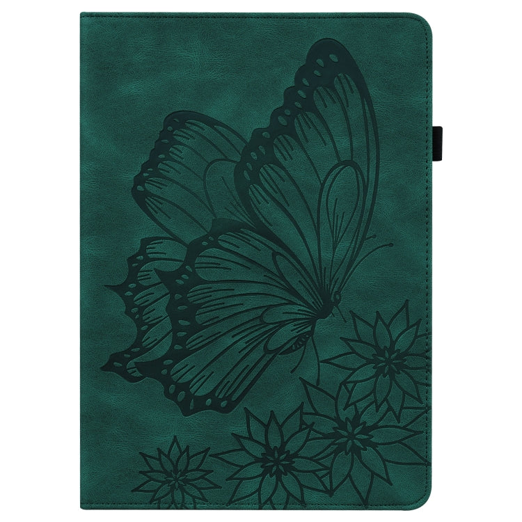 For Lenovo M10 Plus X606F Big Butterfly Embossed Leather Tablet Case(Green)