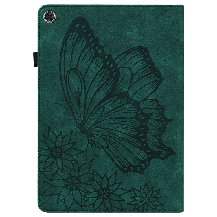 For Lenovo M10 Plus X606F Big Butterfly Embossed Leather Tablet Case(Green)