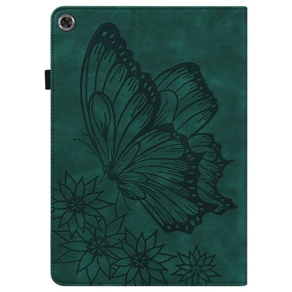 For Lenovo M10 Plus X606F Big Butterfly Embossed Leather Tablet Case(Green)