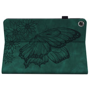 For Lenovo M10 Plus X606F Big Butterfly Embossed Leather Tablet Case(Green)