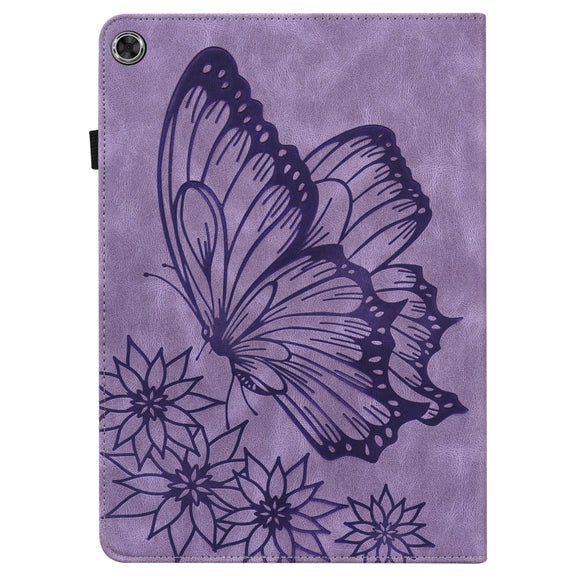 For Lenovo M10 Plus X606F Big Butterfly Embossed Leather Tablet Case(Purple)