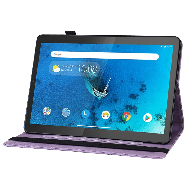 For Lenovo M10 Plus X606F Big Butterfly Embossed Leather Tablet Case(Purple)