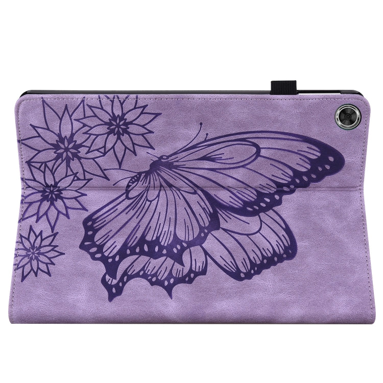 For Lenovo M10 Plus X606F Big Butterfly Embossed Leather Tablet Case(Purple)