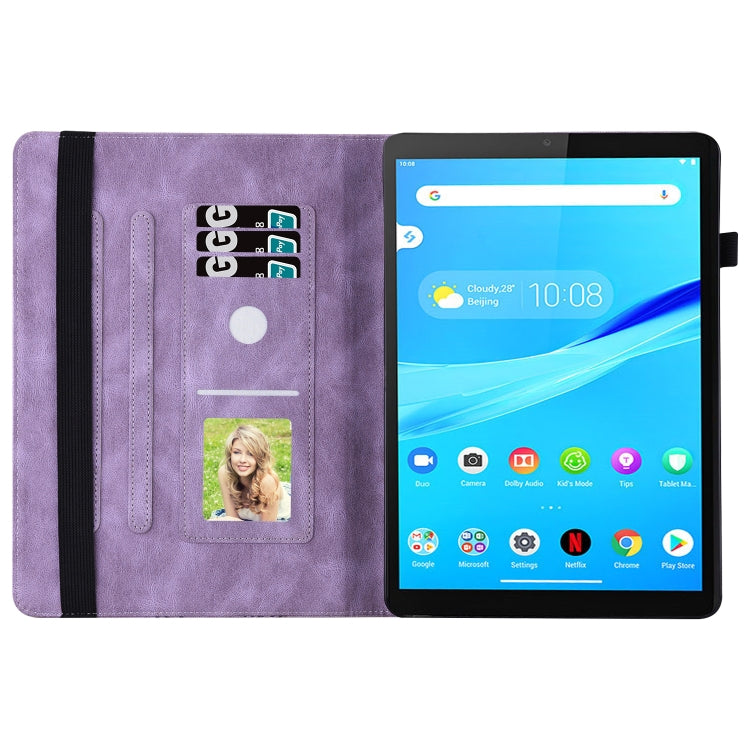 For Lenovo M10 Plus X606F Big Butterfly Embossed Leather Tablet Case(Purple)