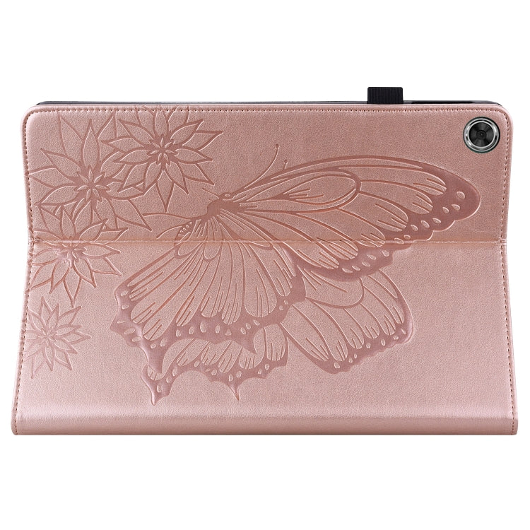 For Lenovo M10 Plus X606F Big Butterfly Embossed Leather Tablet Case(Rose Gold)