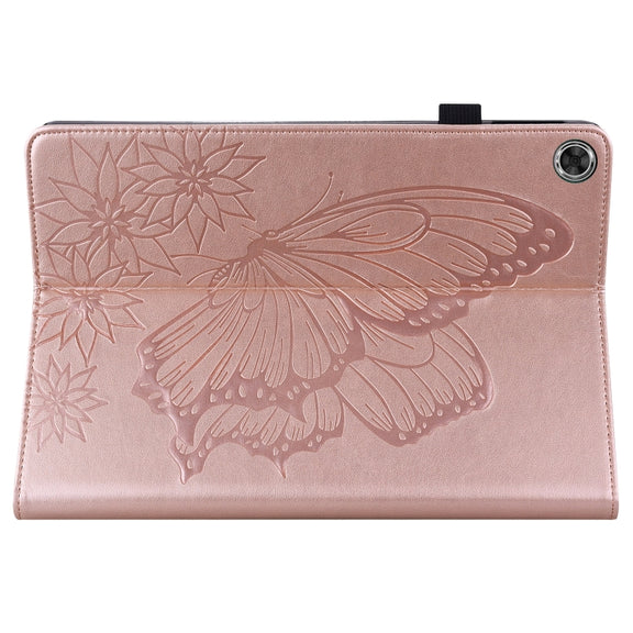 For Lenovo M10 Plus X606F Big Butterfly Embossed Leather Tablet Case(Rose Gold)