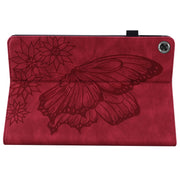 For Lenovo M10 Plus X606F Big Butterfly Embossed Leather Tablet Case(Red)