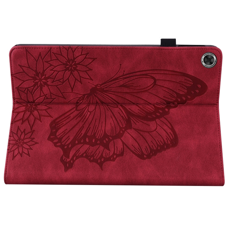 For Lenovo M10 Plus X606F Big Butterfly Embossed Leather Tablet Case(Red)