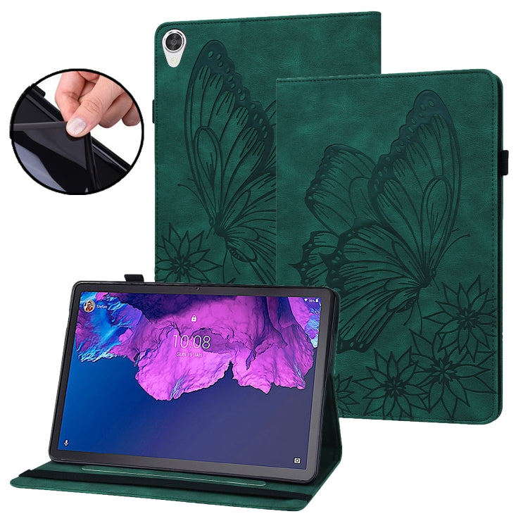 For Lenovo Tab P11 Big Butterfly Embossed Leather Tablet Case(Green)