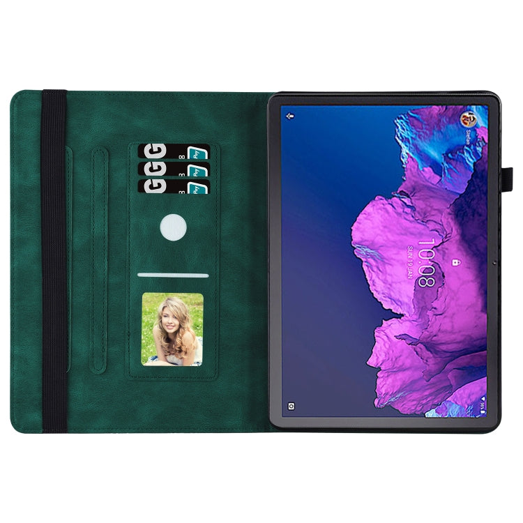 For Lenovo Tab P11 Big Butterfly Embossed Leather Tablet Case(Green)