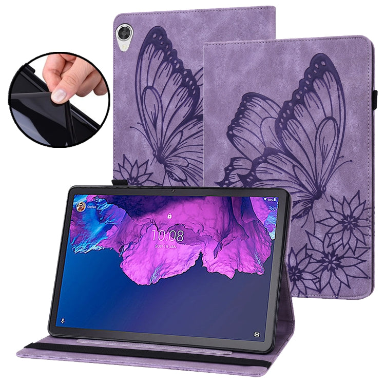 For Lenovo Tab P11 Big Butterfly Embossed Leather Tablet Case(Purple)