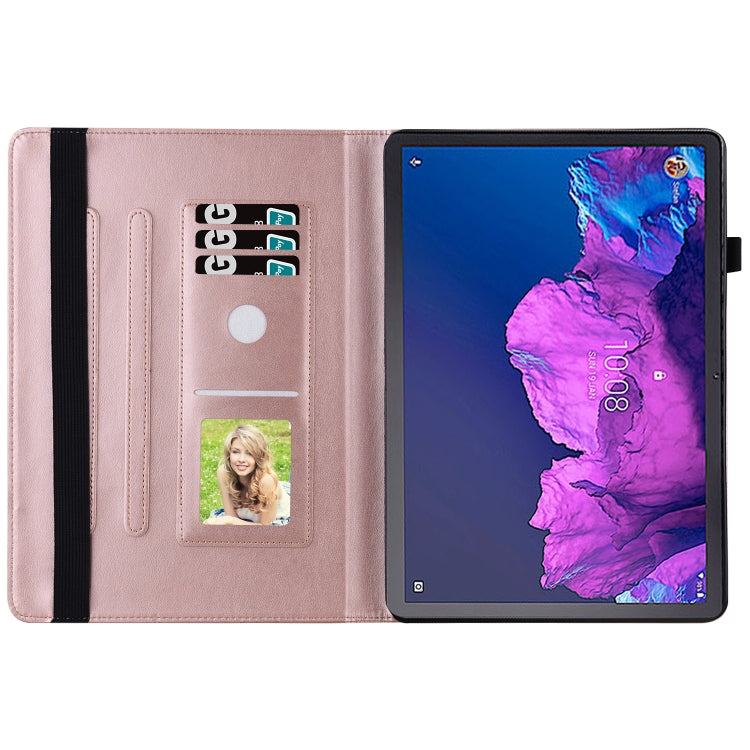 For Lenovo Tab P11 Big Butterfly Embossed Leather Tablet Case(Rose Gold)