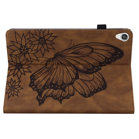For Lenovo Tab P11 Big Butterfly Embossed Leather Tablet Case(Brown)