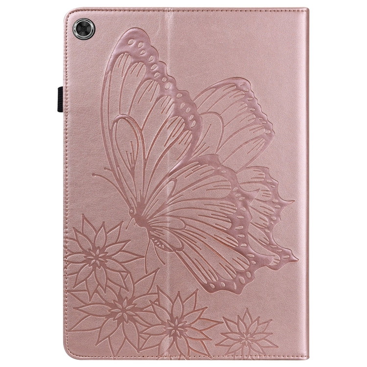 For Lenovo Tab M10 HD 2nd Gen Big Butterfly Embossed Leather Tablet Case(Rose Gold)