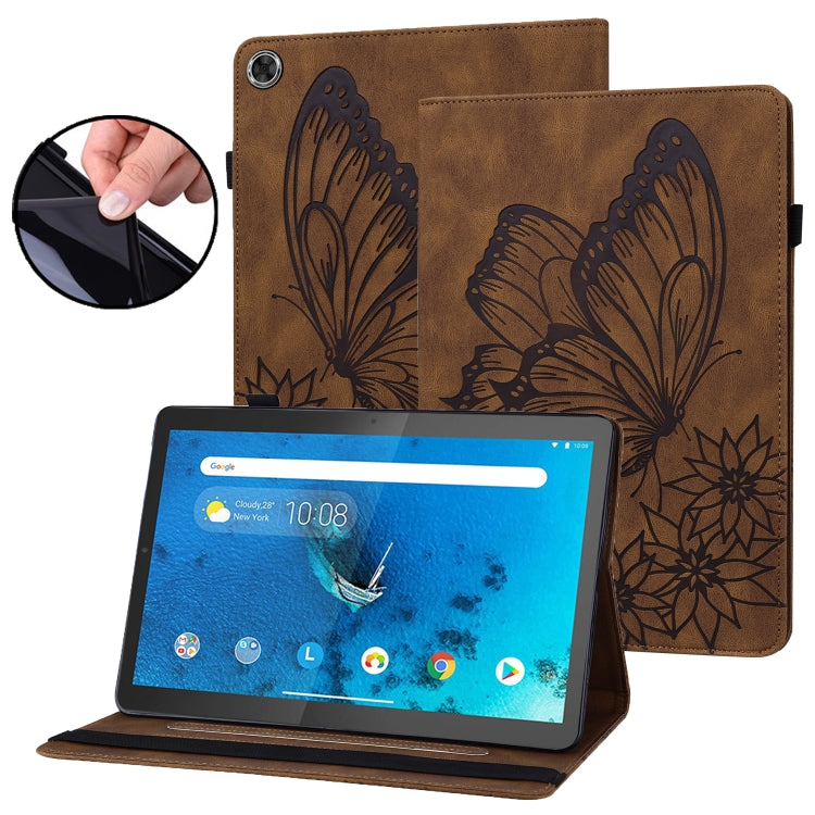 For Lenovo Tab M10 HD 2nd Gen Big Butterfly Embossed Leather Tablet Case(Brown)