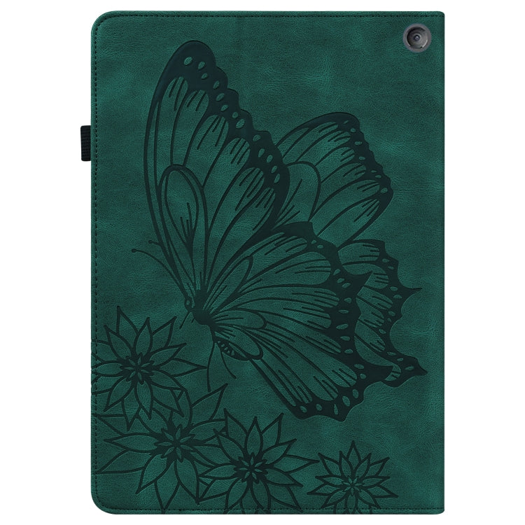 For Amazon Kindle Fire HD 10 / 10 Plus 2021 Big Butterfly Embossed Leather Tablet Case(Green)