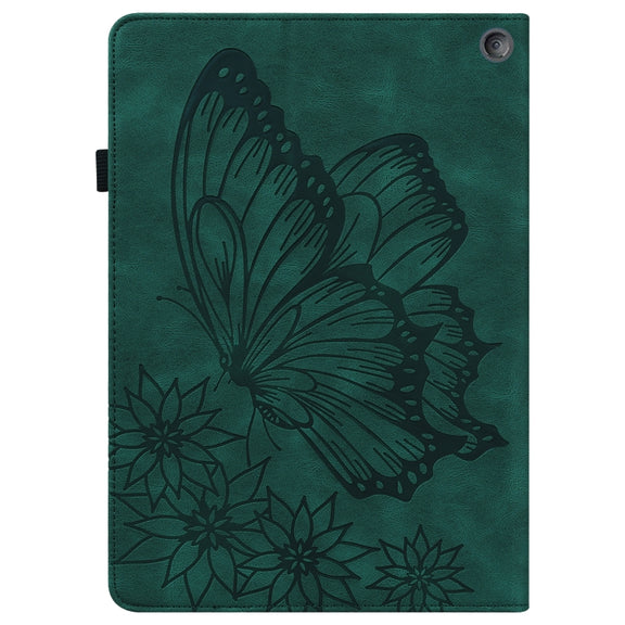 For Amazon Kindle Fire HD 10 / 10 Plus 2021 Big Butterfly Embossed Leather Tablet Case(Green)